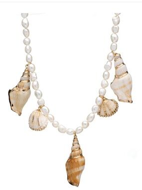 Pearl and Gold Shell Statement Necklace  with matching bracelet Beach Bride
